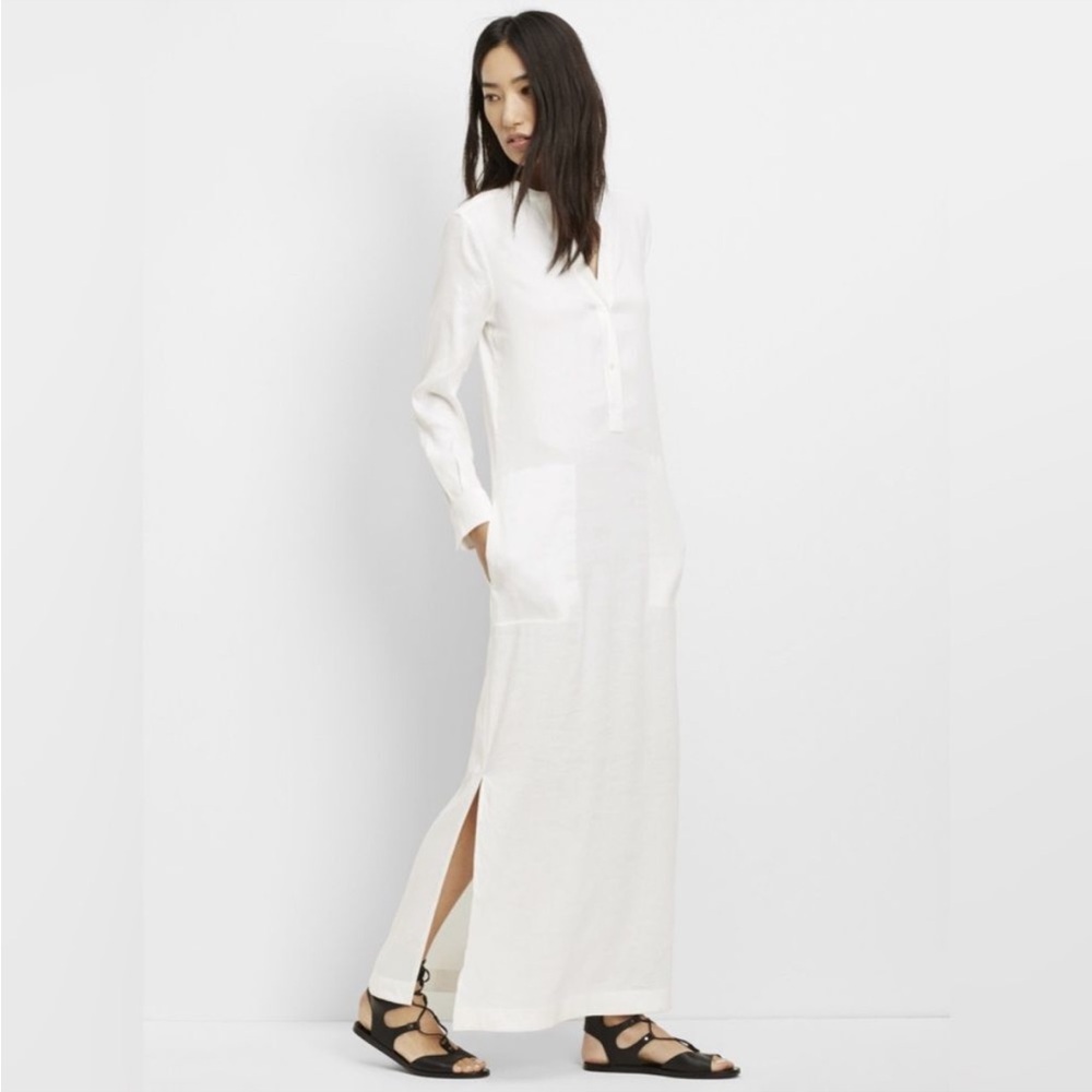 Vince Caftan Maxi Shirt Dress Linen Viscose Blend Beach Cover Up Lagenlook - Picture 3 of 15